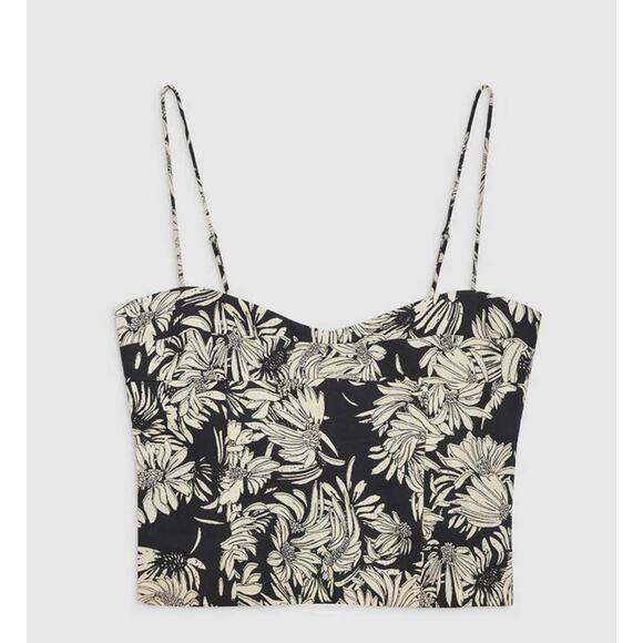 Anine Bing Black Beige Floral Sleeveless Top Linen XS - Picture 1 of 10